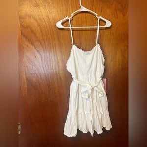 Spaghetti Strap Ruffle Lace A Line Dress White